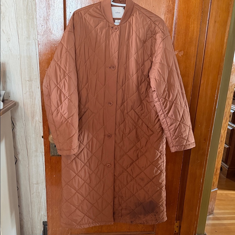 Wilfred Quilted Long Puffer Coat in Rust